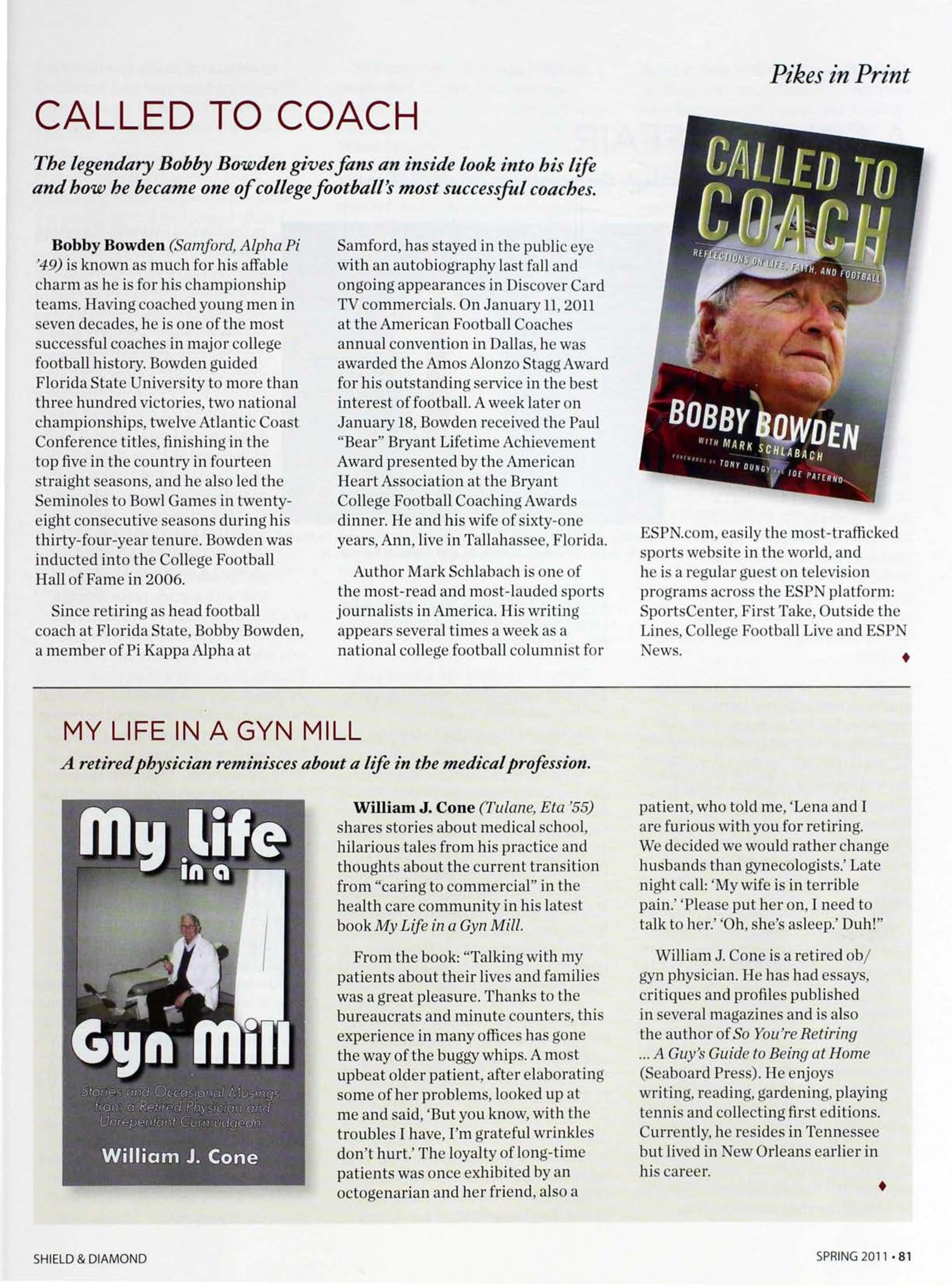 Pikes In Print: Called To Coach, Spring 2011